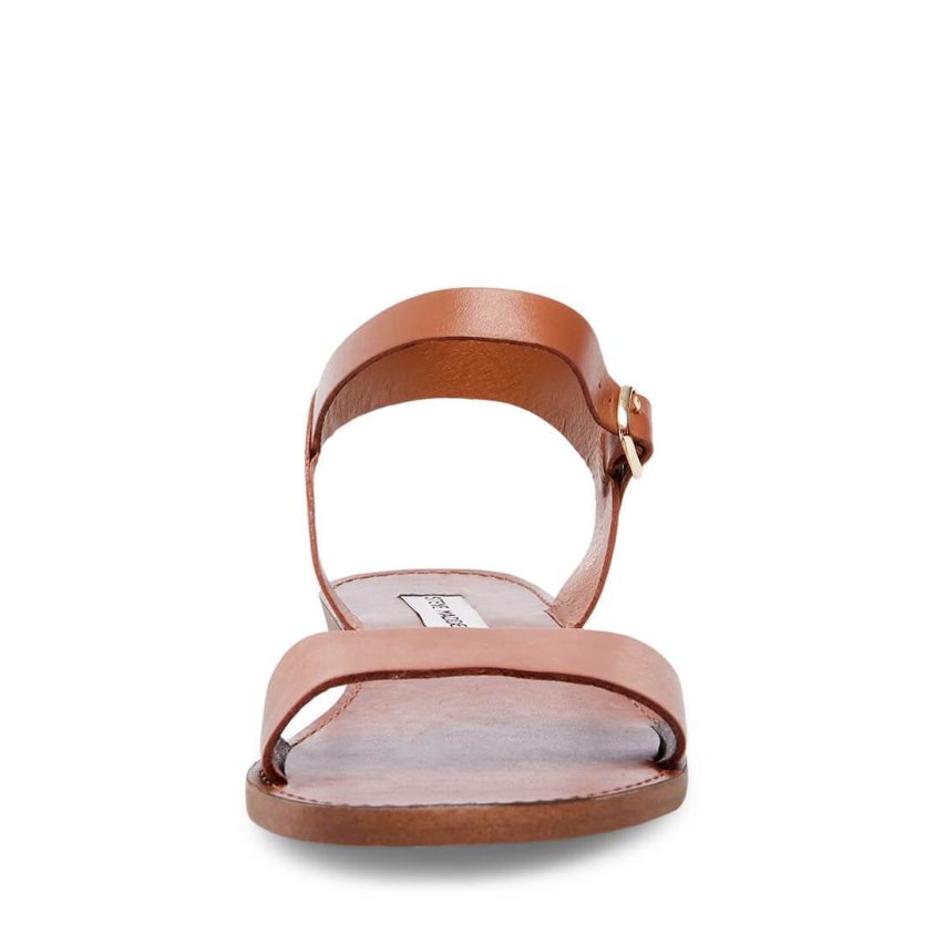 Brown Steve Madden Donddi Leather Women's Flat Sandals | PH 1402BXE